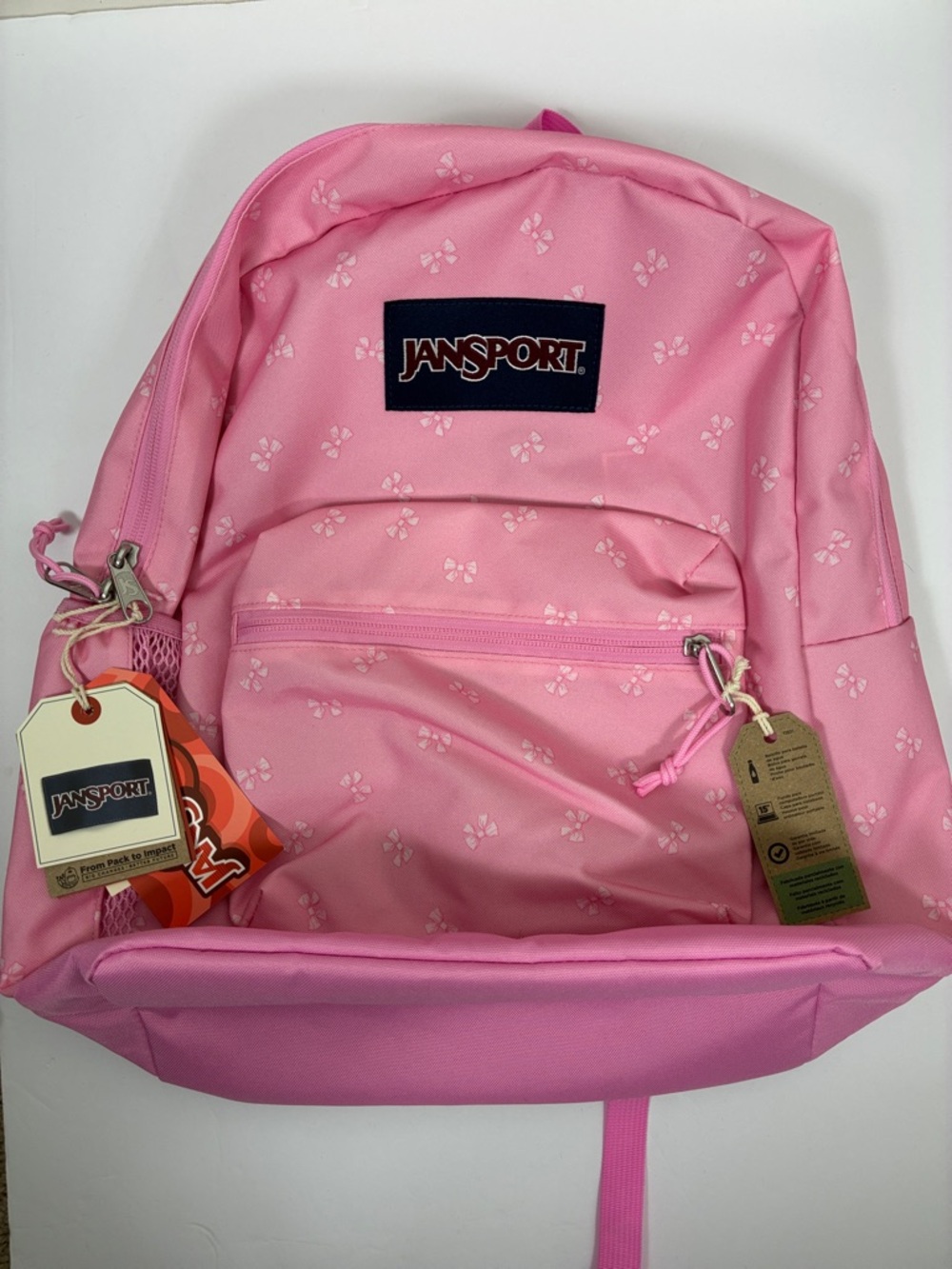 JanSport Cross Town Plus 17" Backpack Bow Party School Bookbag Barbie Pink